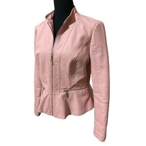 BACCINI SOFT PINK Faux Leather Cinch Waist Hourglass Moto Jacket Blazer Small